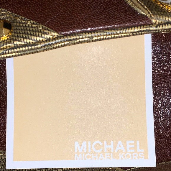 Michael Kors, brown and gold leather studded clutch metal shoulder chain strap - Picture 5 of 7